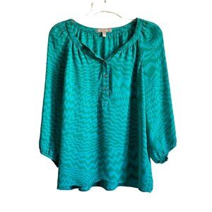 Banana Republic Sheer Pattern Jade Green Blouse Size Small